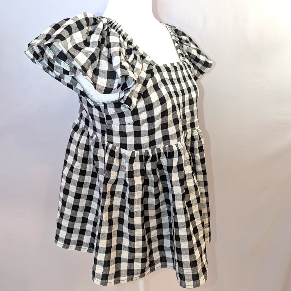 NWT Boohoo Maternity | Gingham Short Frill Sleeve Smocked Maternity Top | Size 4 - Picture 4 of 12